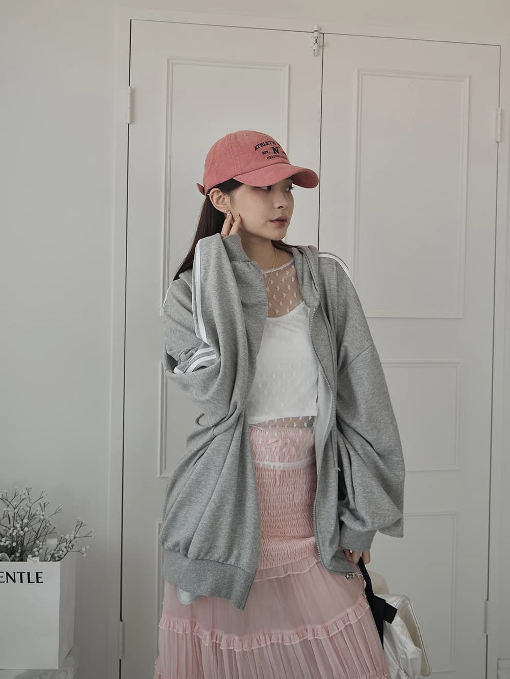 正韓-寬袖拉鍊連帽外套