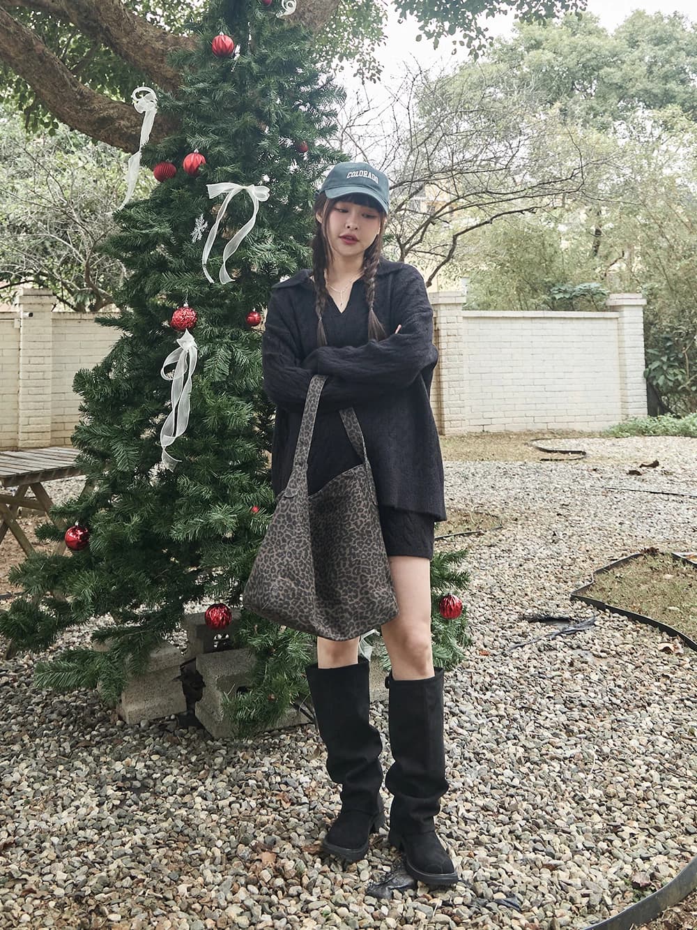 正韓-兩件式-麻花針織毛衣+短褲