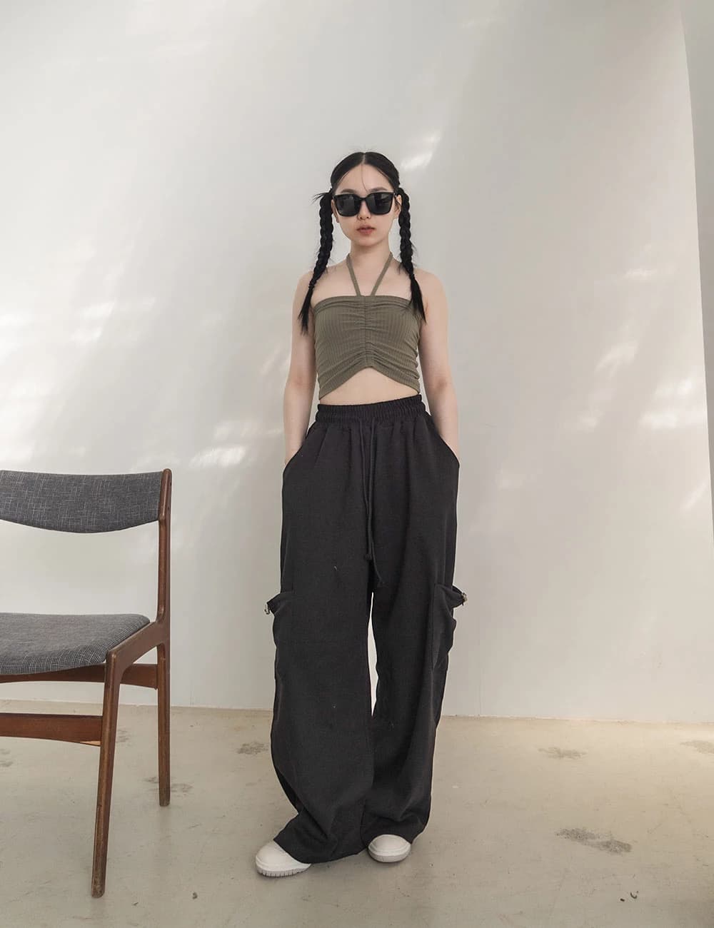 正韓-大口袋工裝寬褲