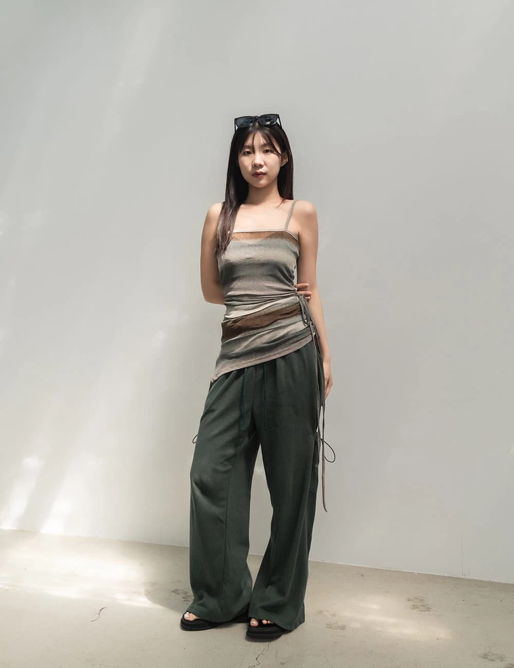 正韓-札染開衩細肩背心