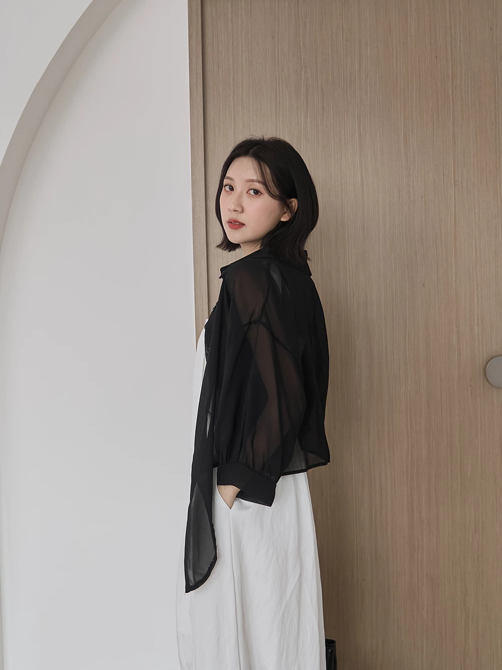 微透雪紡紗襯衫