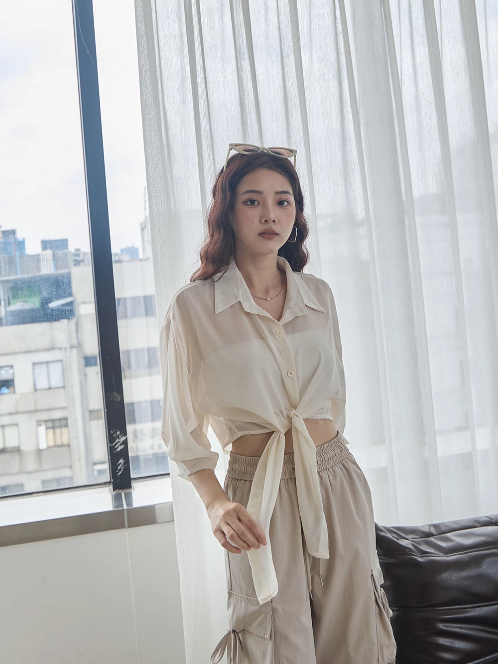 微透雪紡紗襯衫