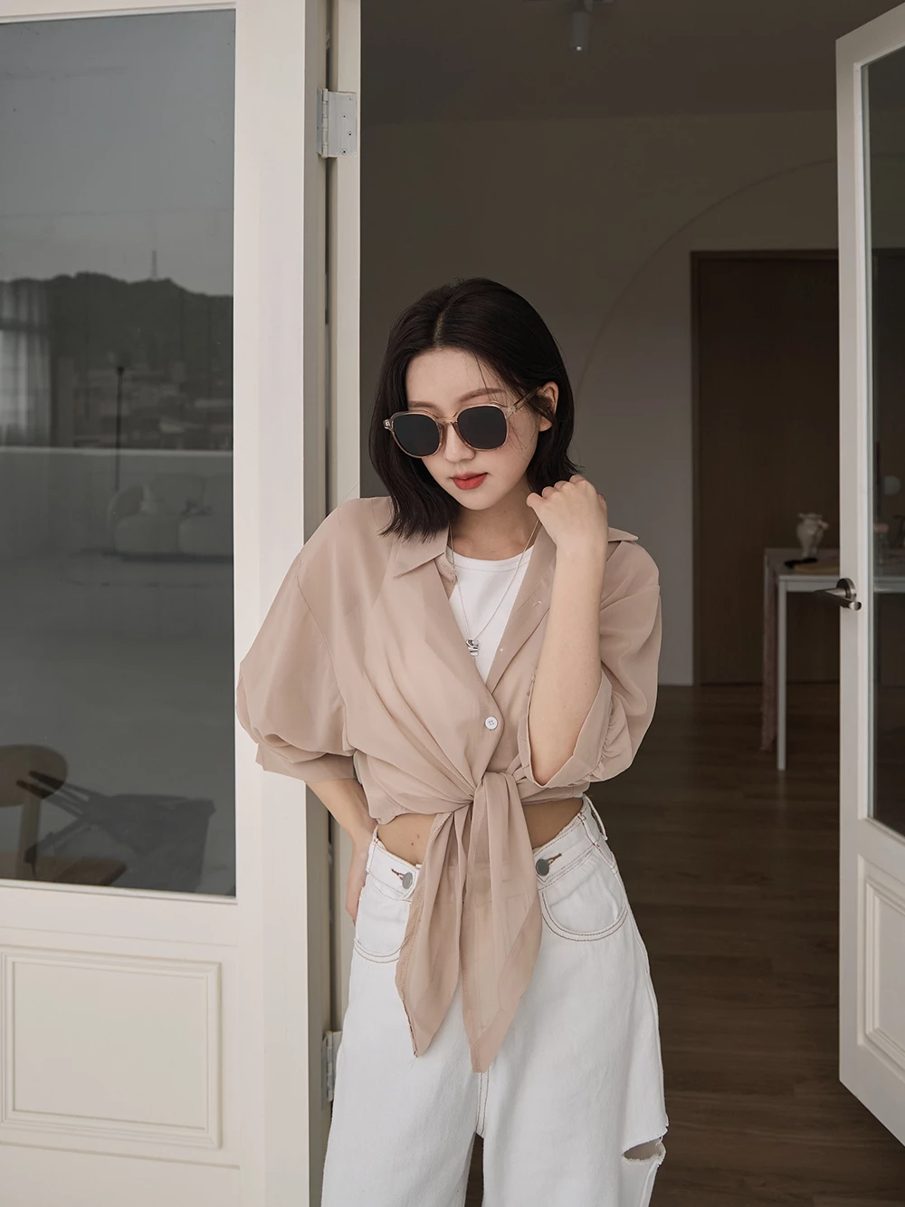 微透雪紡紗襯衫