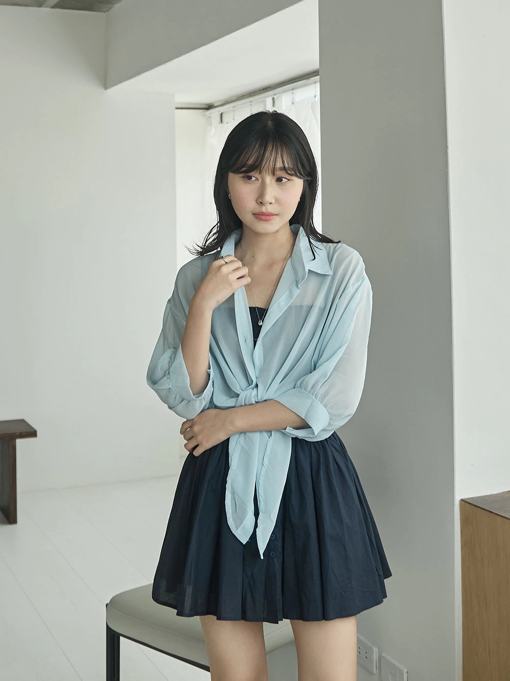 微透雪紡紗襯衫