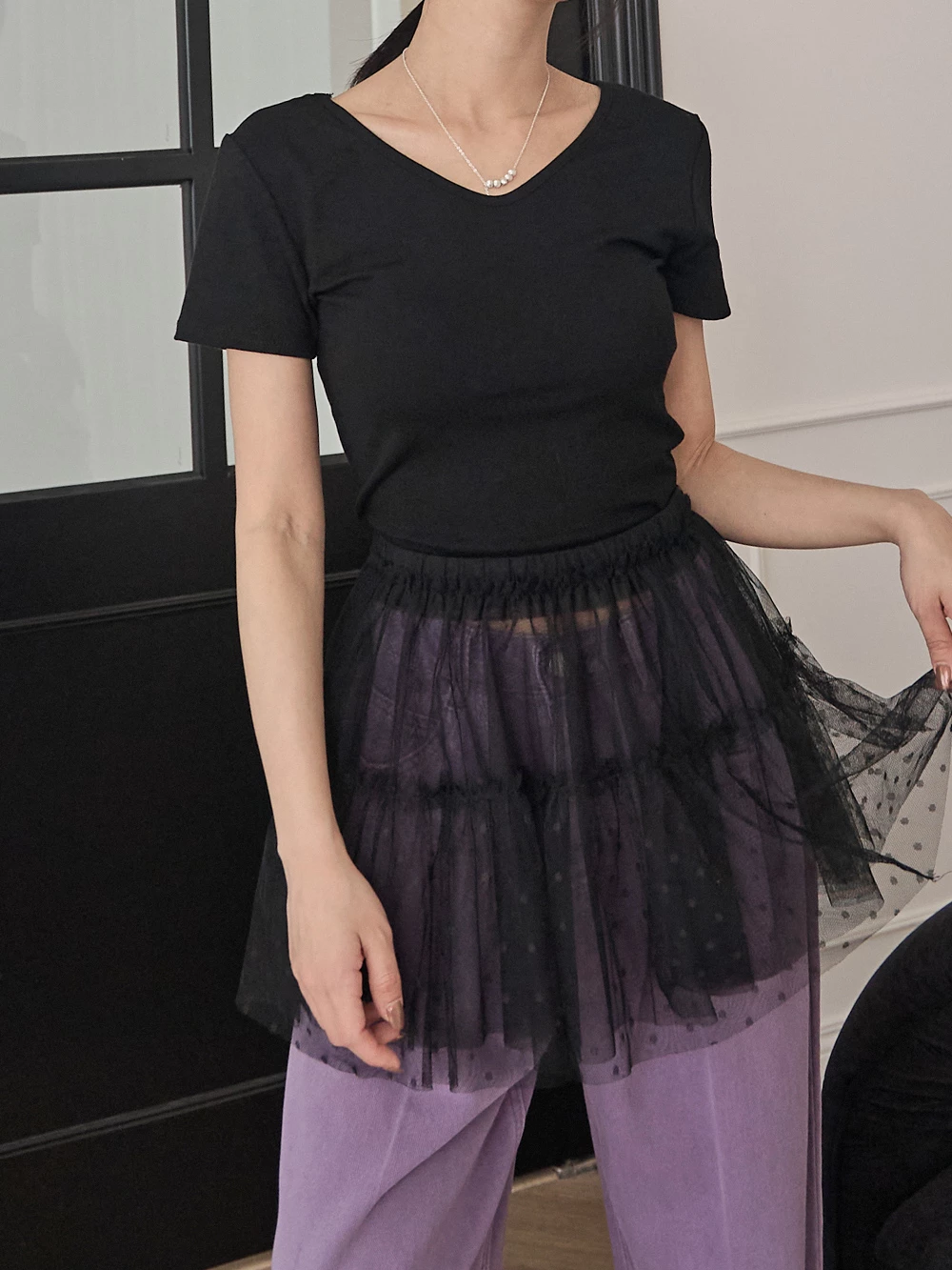 點點網紗透膚外罩短裙