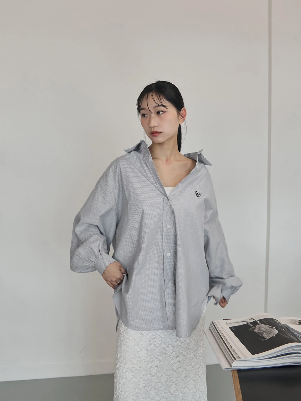 愛心刺繡條紋襯衫