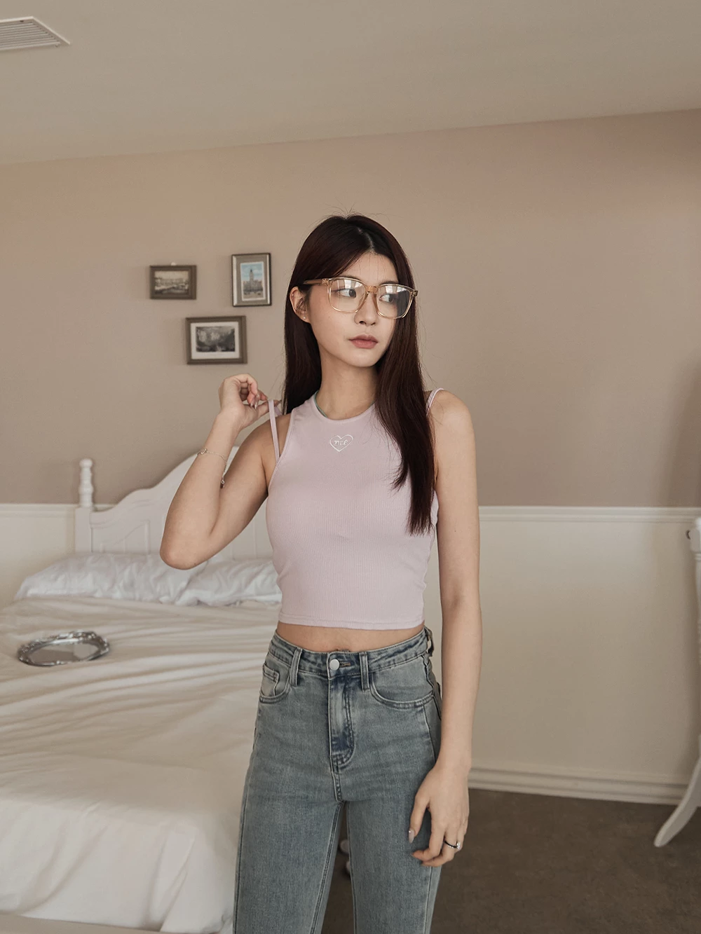 愛心刺繡胸墊背心