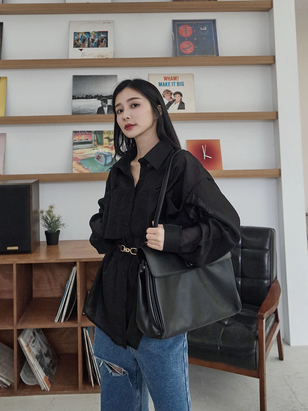 假兩件式透膚雪紡襯衫