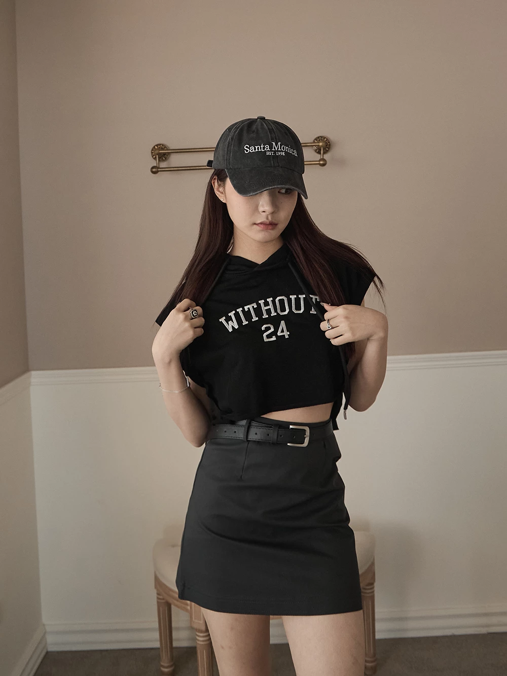 不收邊短版連帽Tee