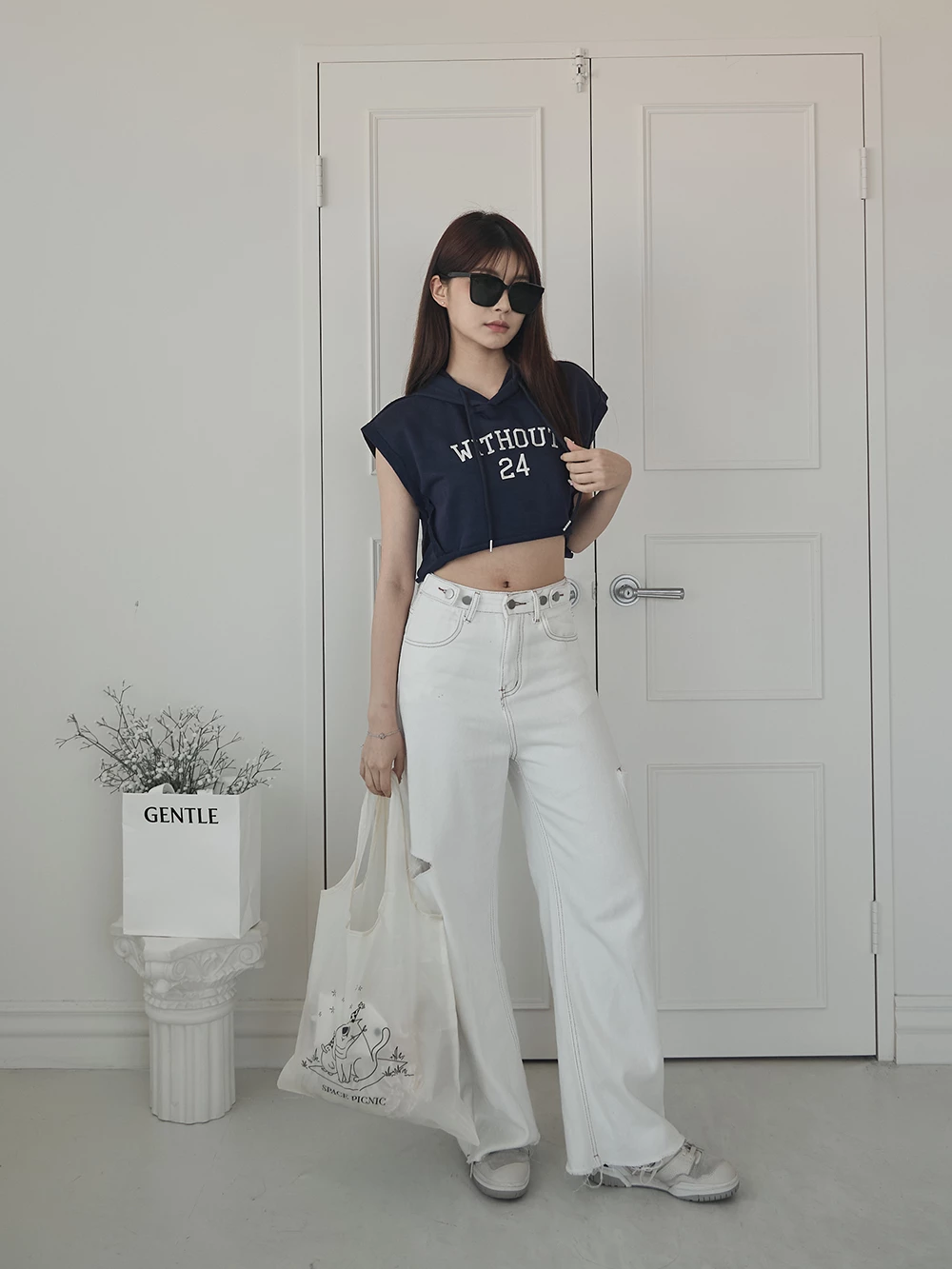 不收邊短版連帽Tee