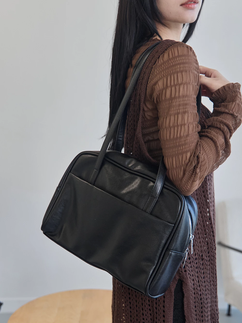 復古皮革大容量單肩包