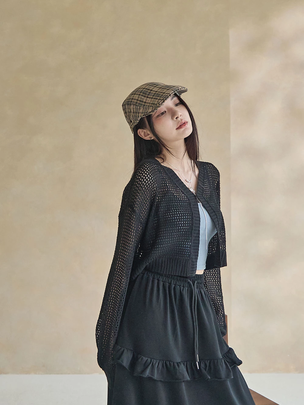 簍空洞洞感針織短罩衫