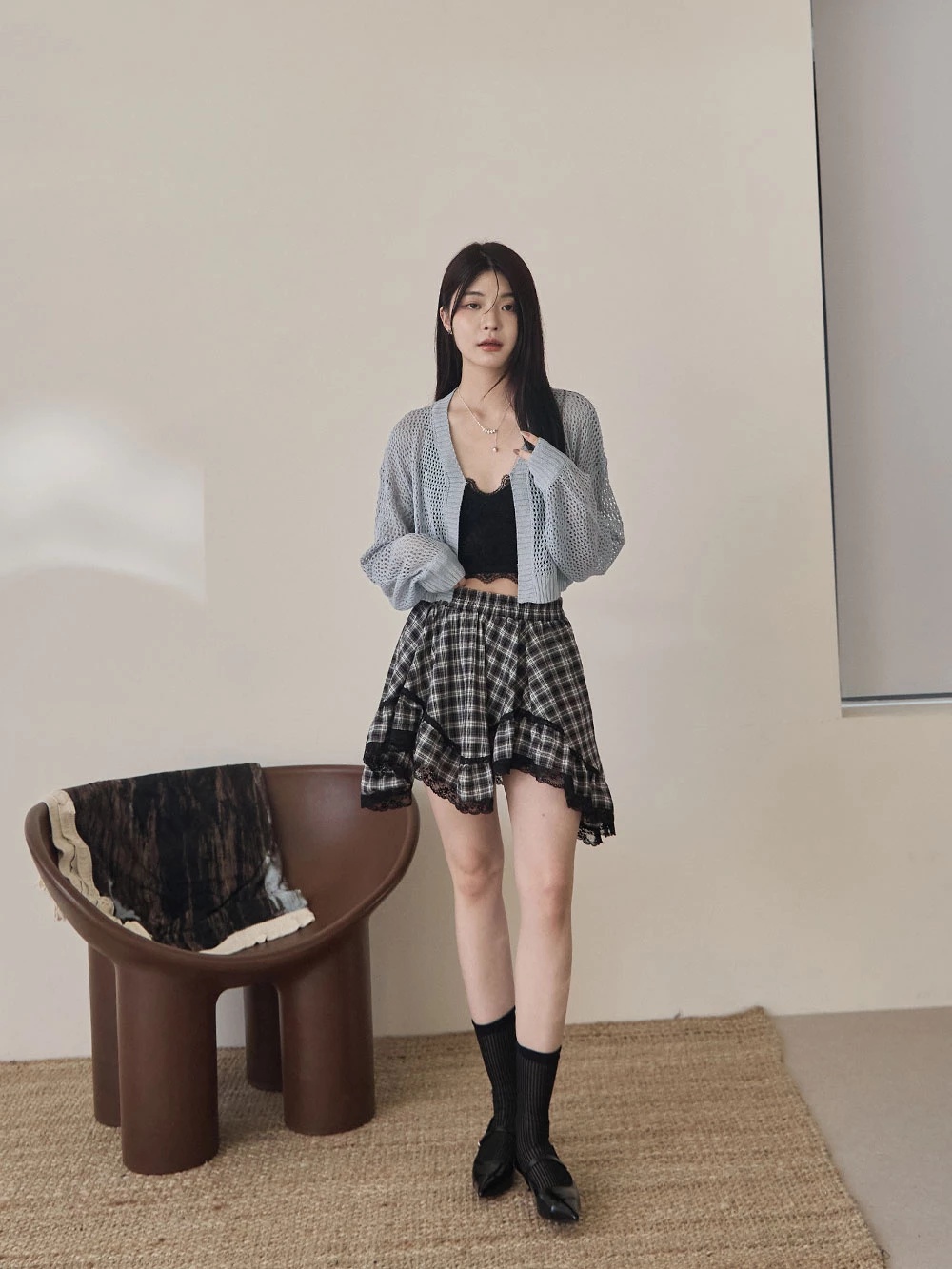 簍空洞洞感針織短罩衫