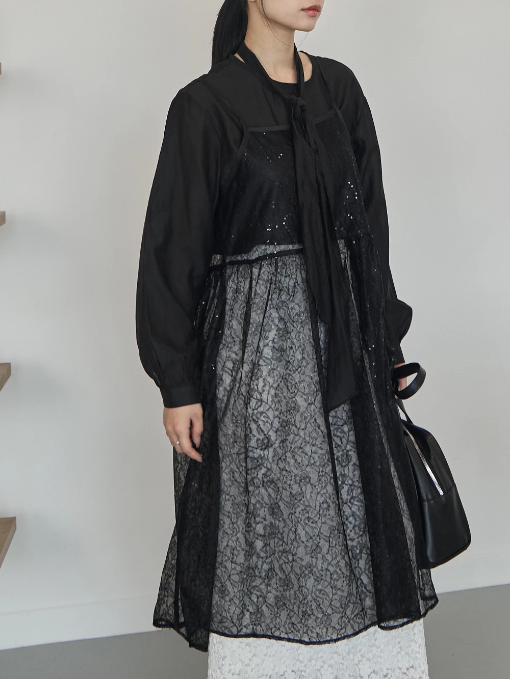 閃亮透膚蕾絲外罩洋裝