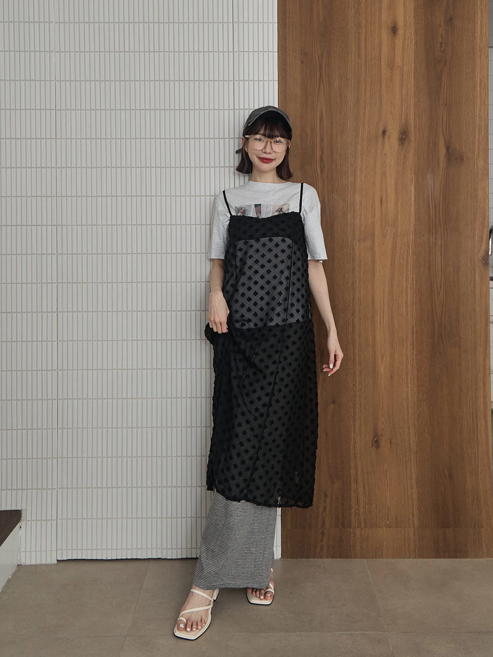 立體提花細肩微透洋裝