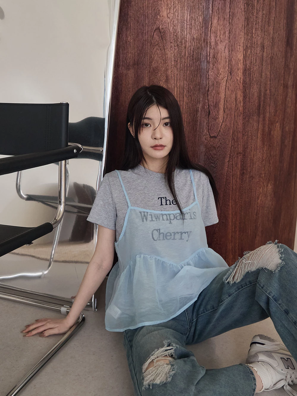 透膚網紗荷葉造型背心