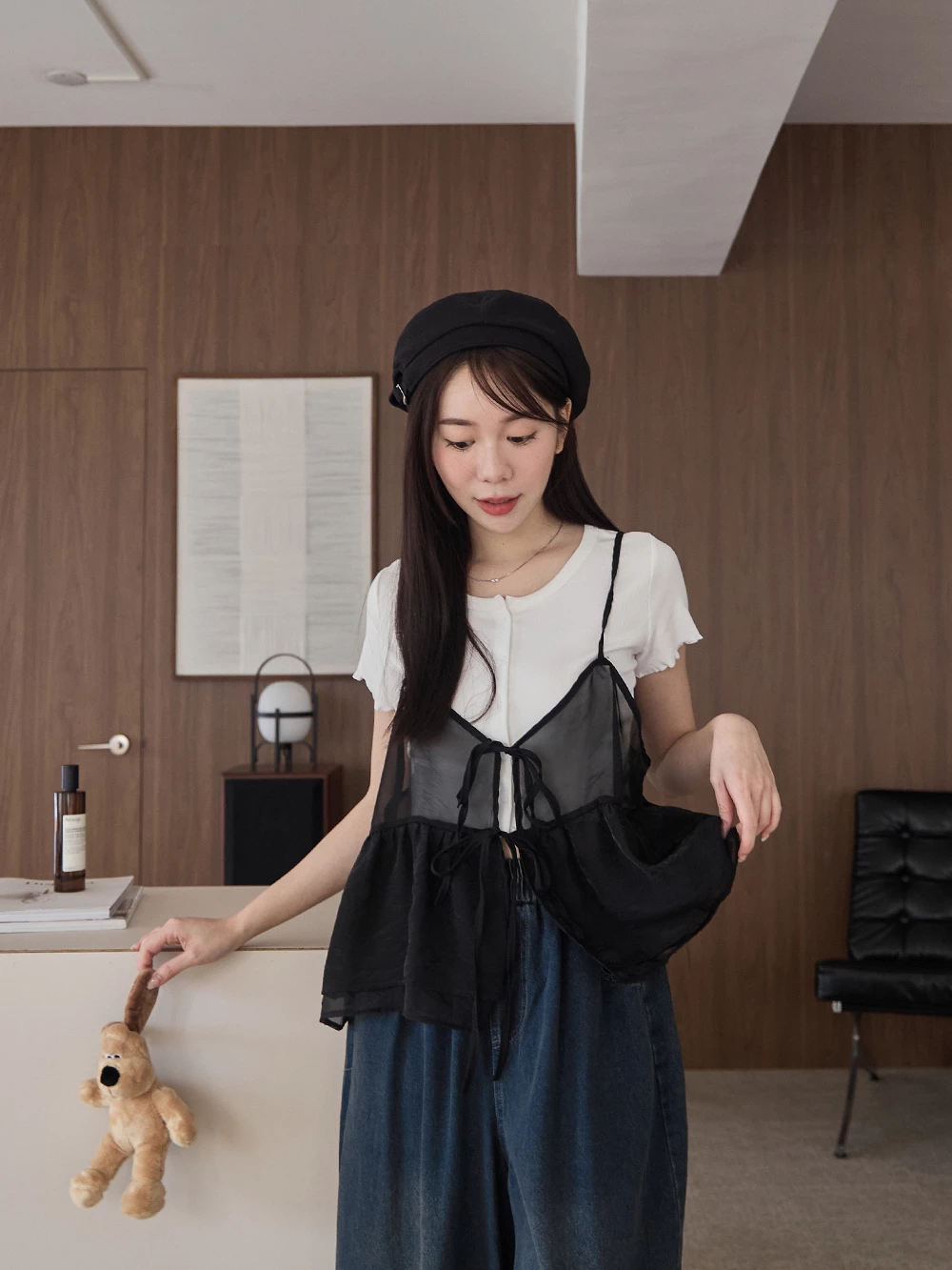 兩穿透膚綁帶細肩背心