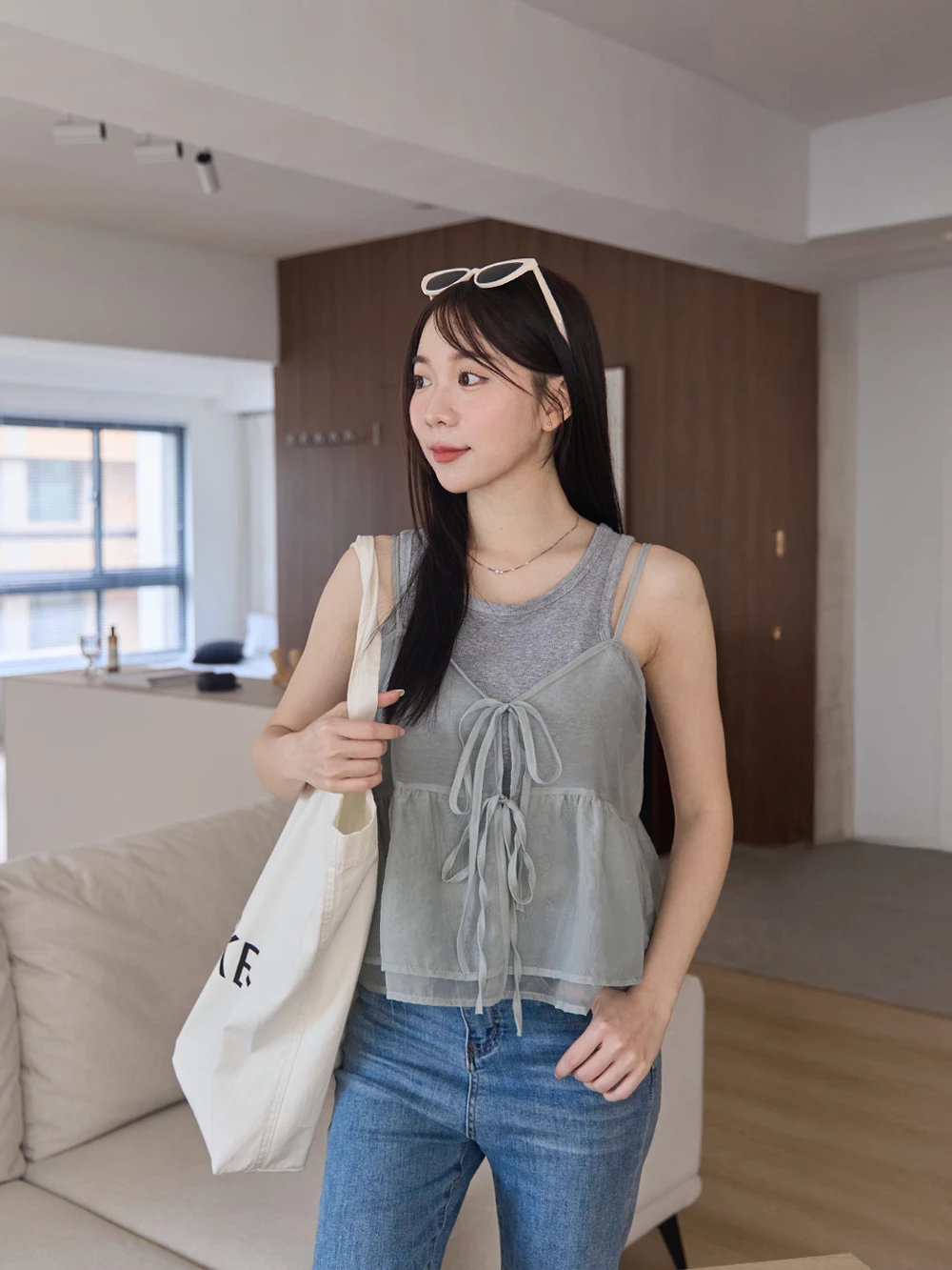 兩穿透膚綁帶細肩背心