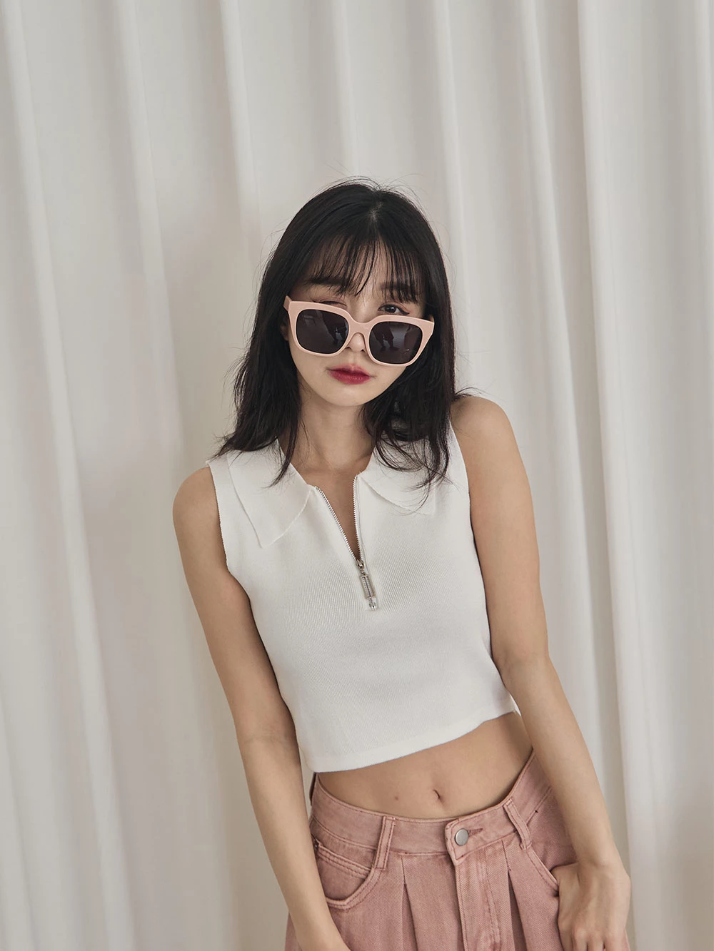 polo領無袖針織上衣