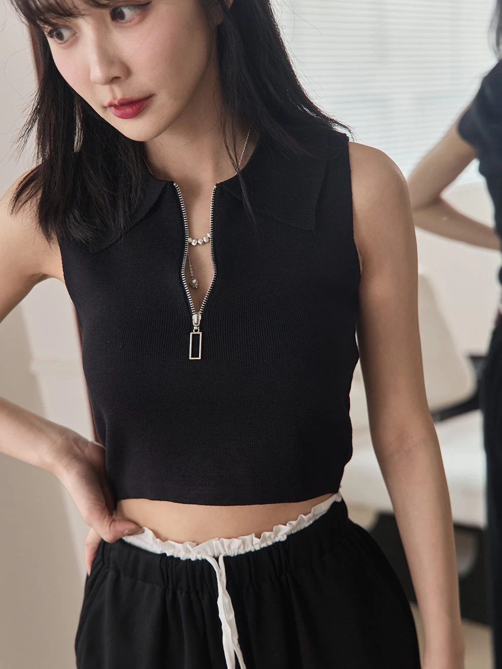 polo領無袖針織上衣