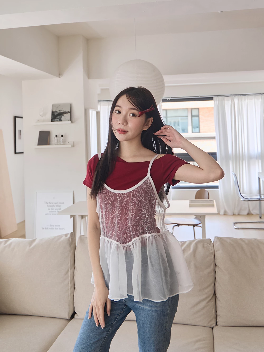 紋理透膚細肩背心