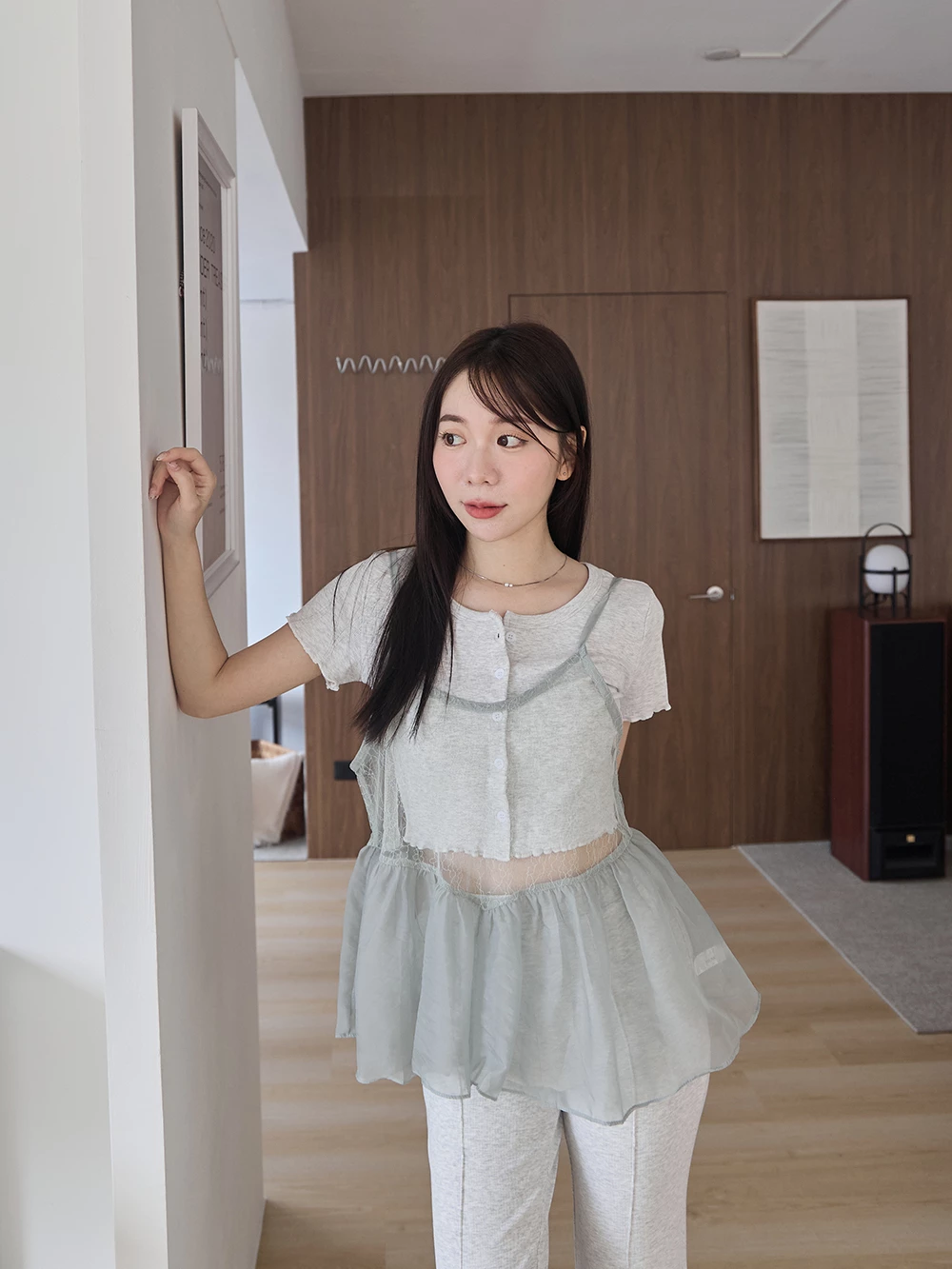 紋理透膚細肩背心