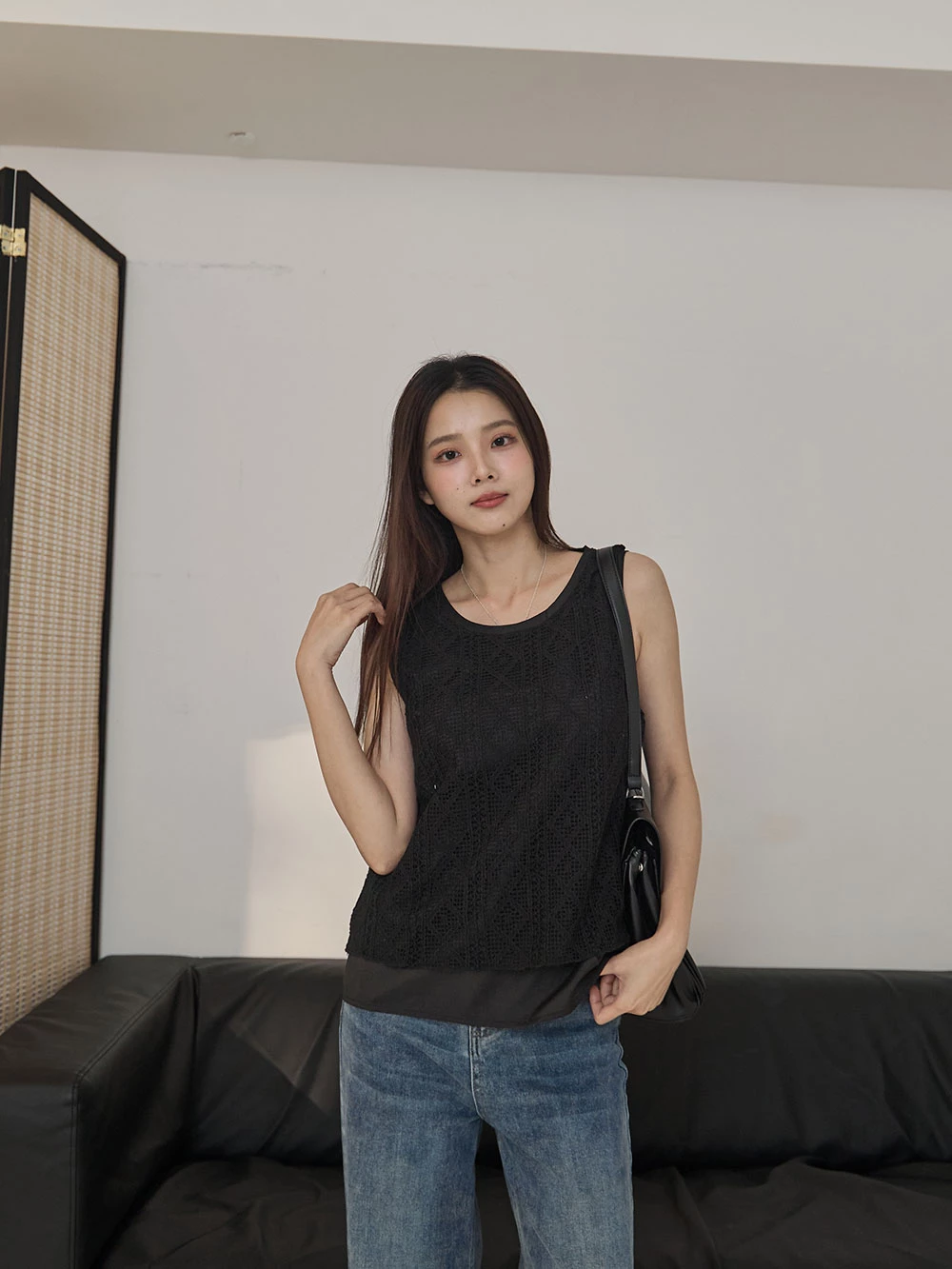 雙層布蕾絲背心