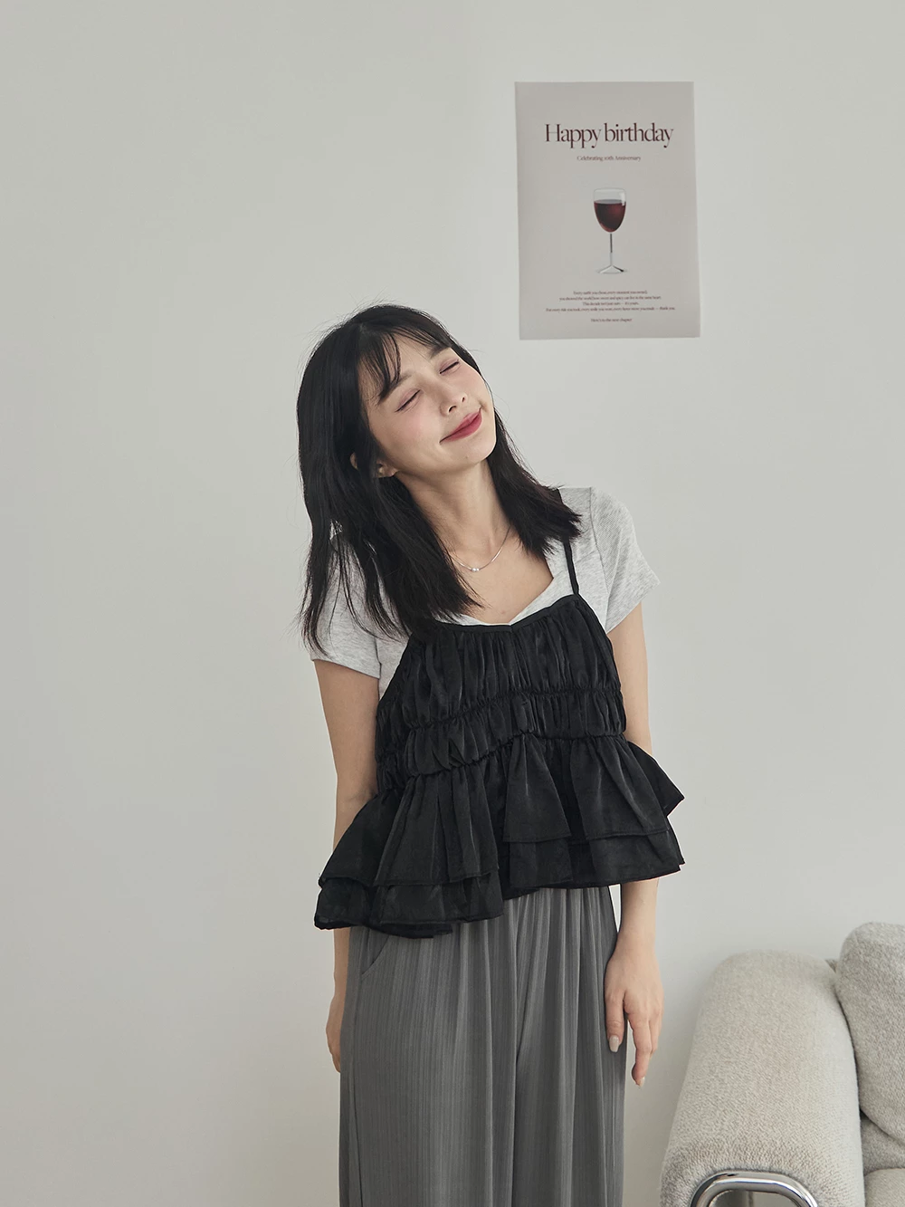 光澤抓皺造型短版背心