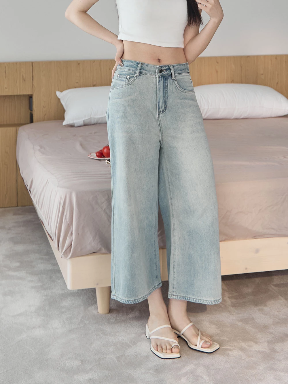 水洗八分牛仔褲