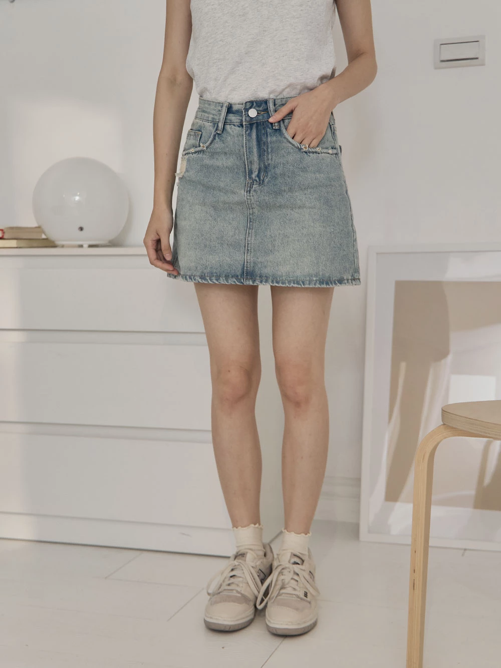 抓破造型牛仔短褲裙