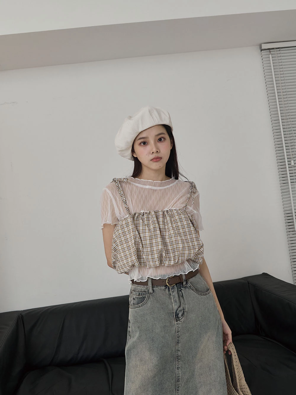 格紋細肩綁帶背心