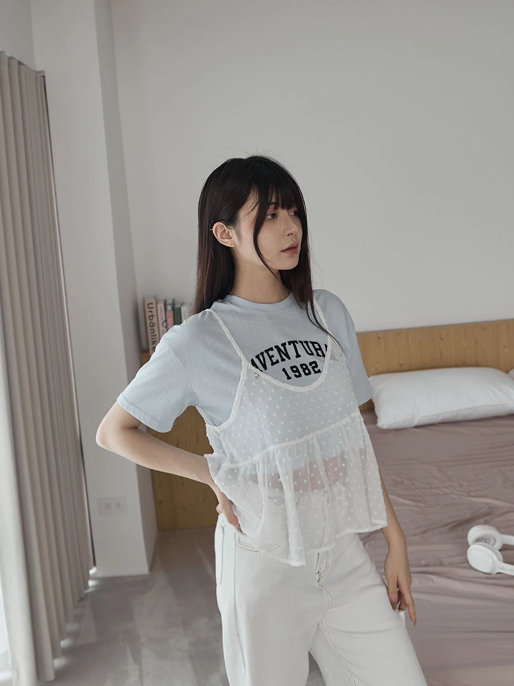 點點透膚網紗背心