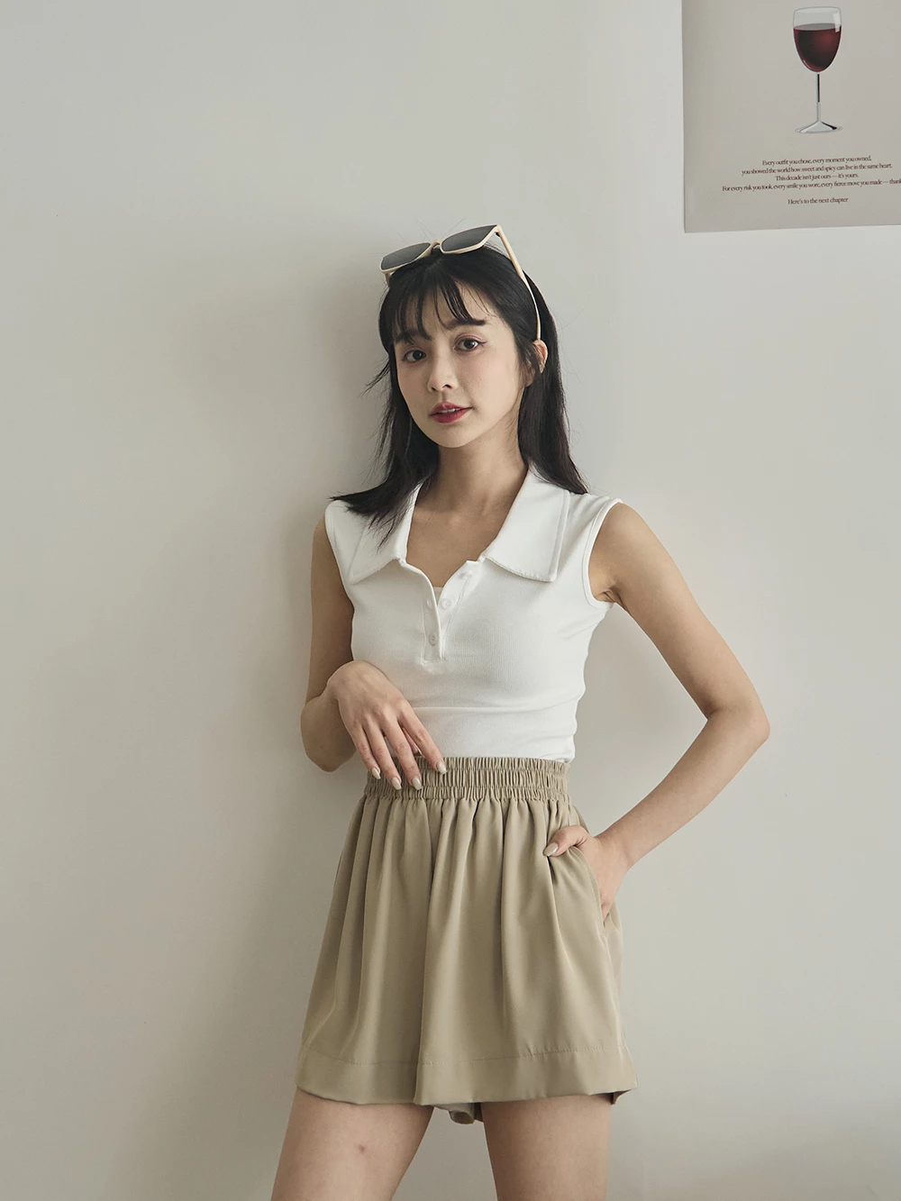 polo領針織無袖上衣