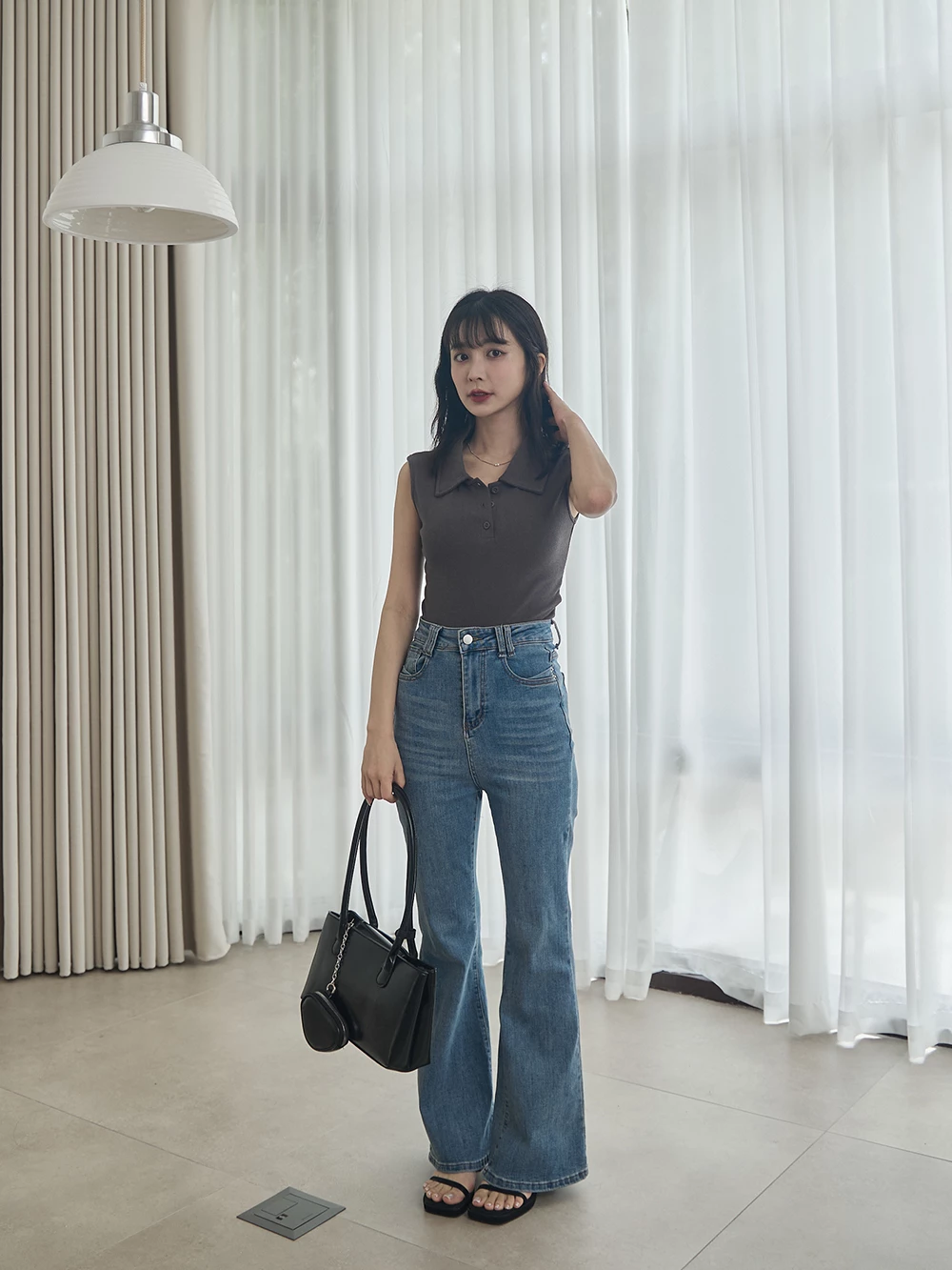 polo領針織無袖上衣