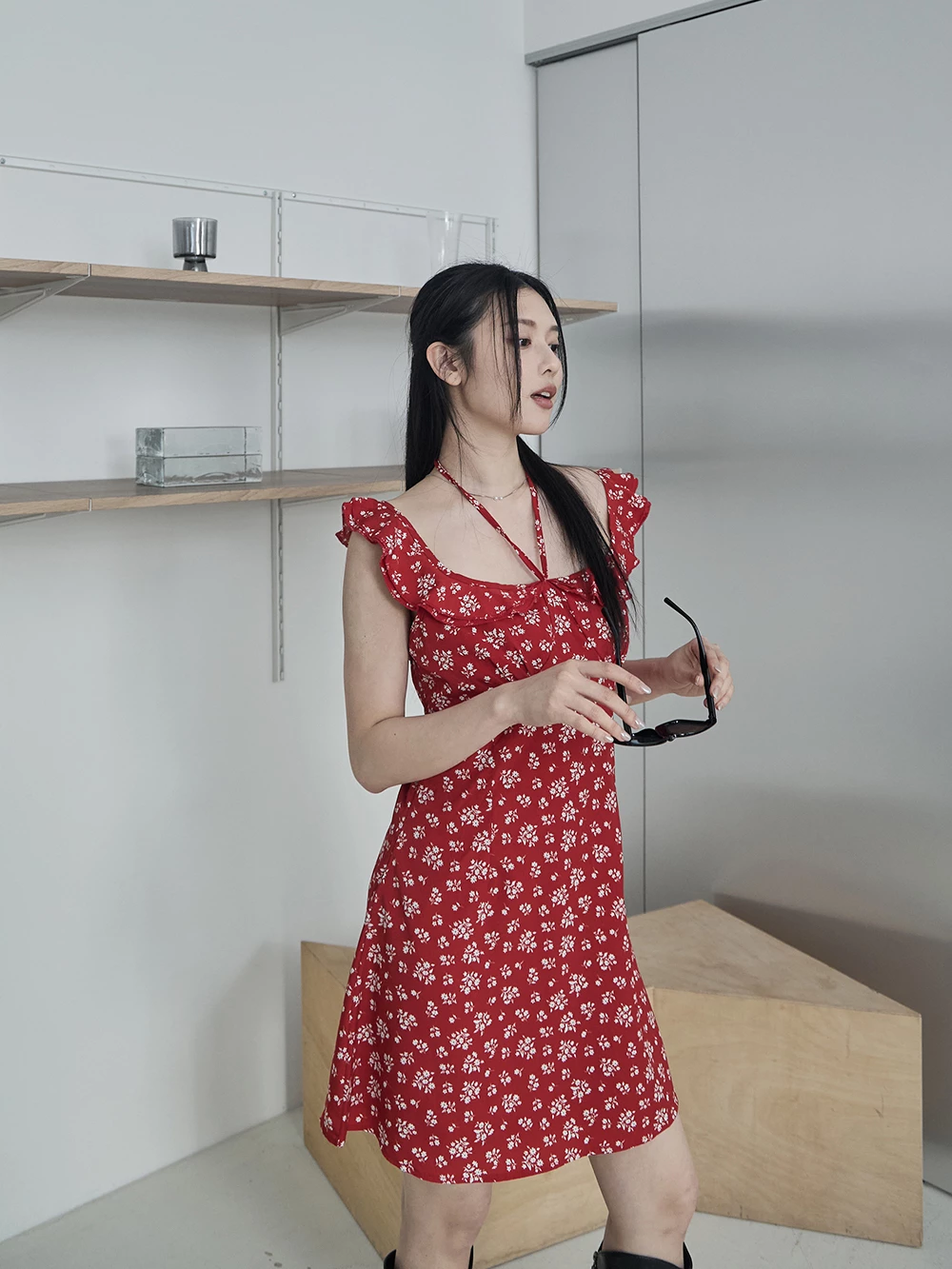 荷葉袖碎花小洋裝