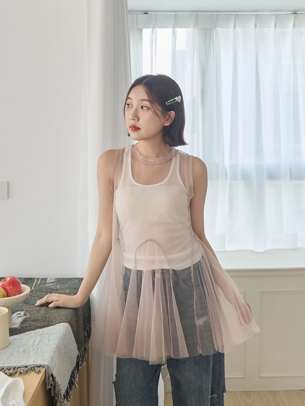 澎澎網紗外罩洋裝