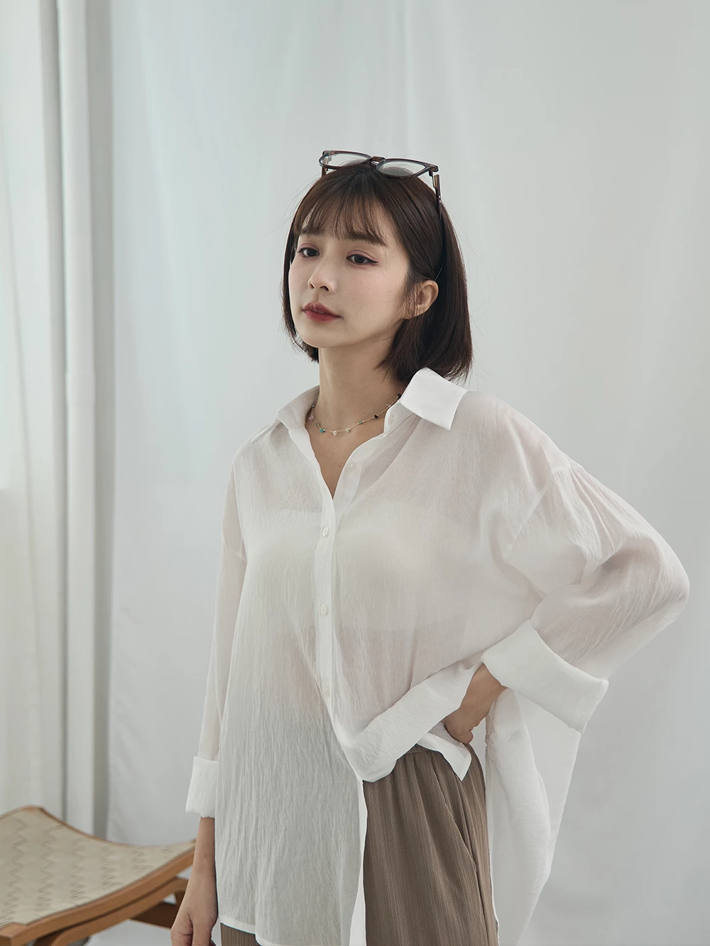 SPmade-輕薄微透肌長袖襯衫