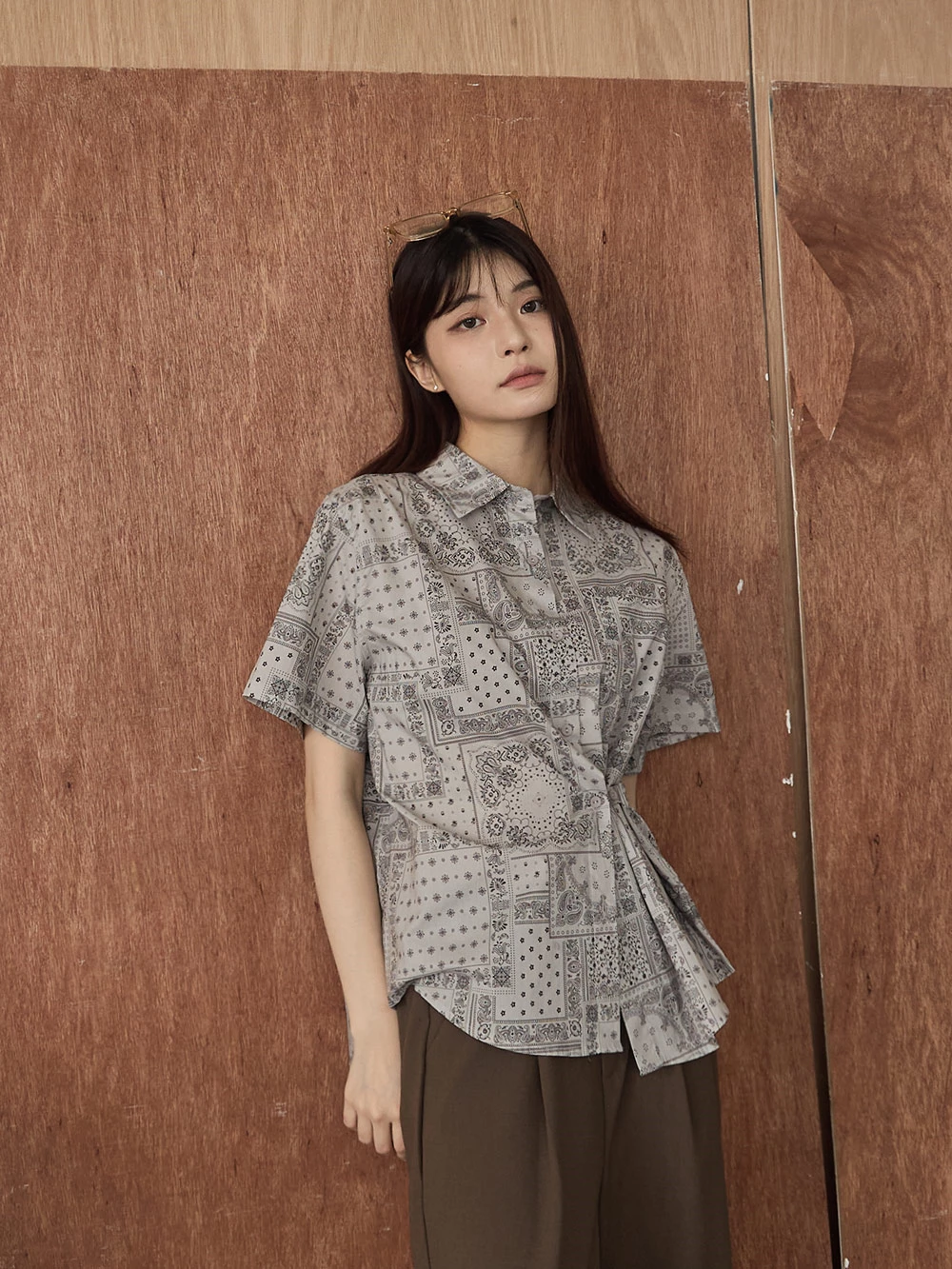 復古不規則印花襯衫