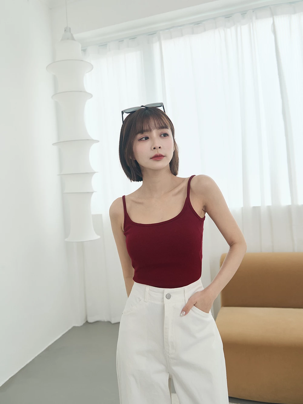 細坑條細肩胸墊背心