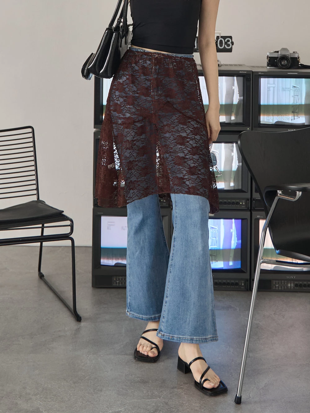 鏤空蕾絲外搭半身裙廉