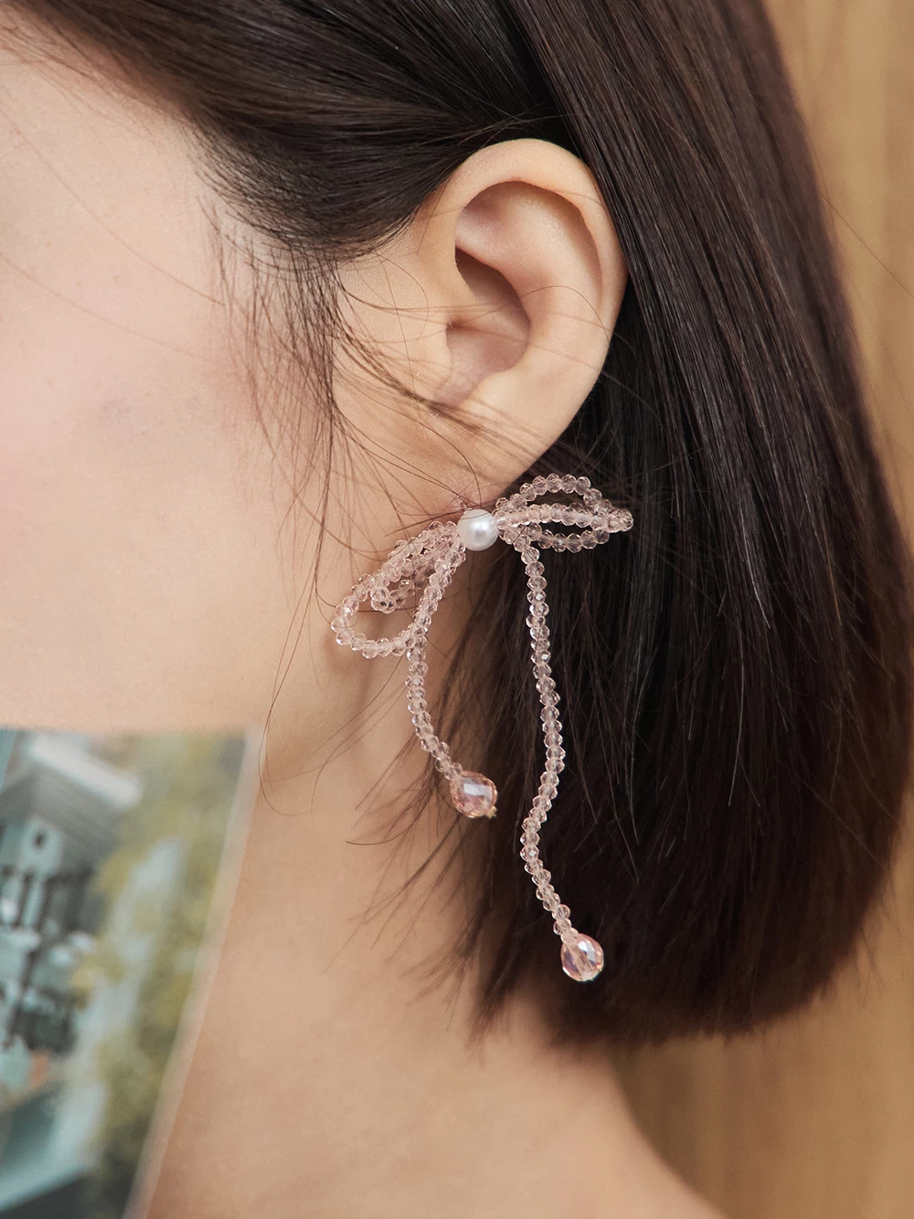 串珠蝴蝶結耳環