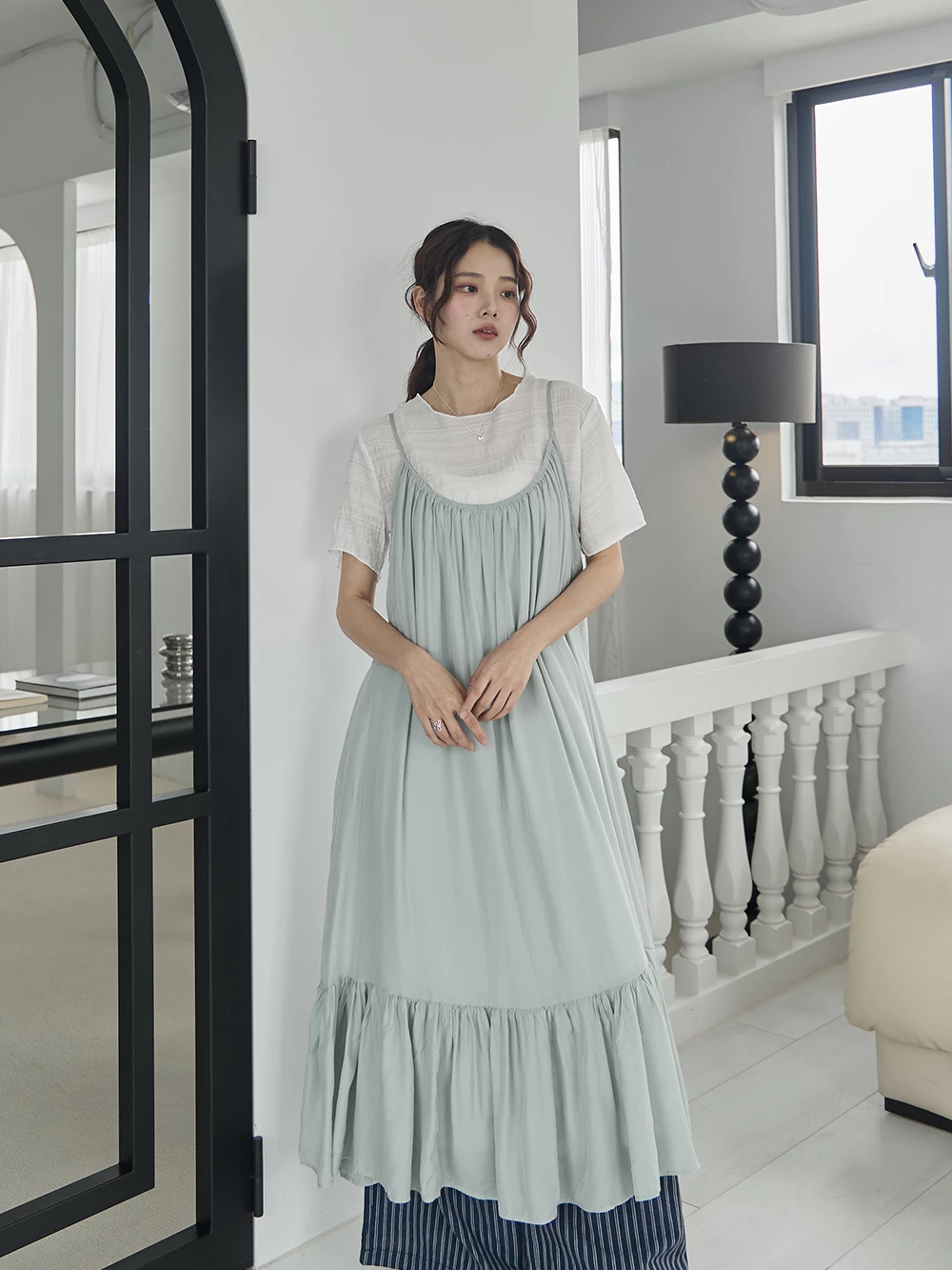 魚尾後綁帶細肩長洋裝