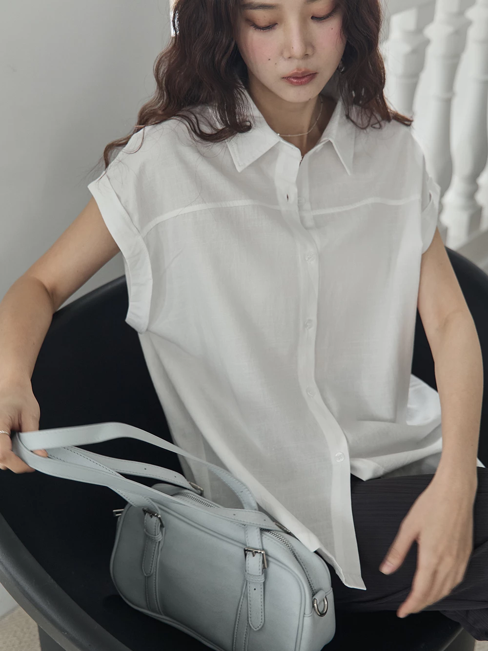 寬版落肩短袖襯衫