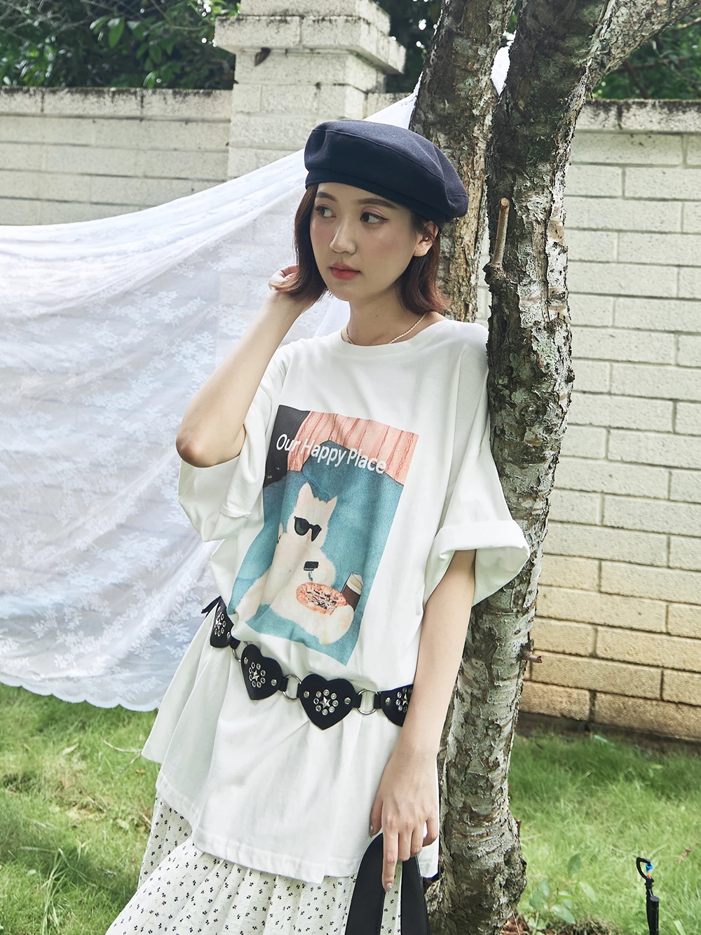 沙發貓咪印圖寬鬆上衣