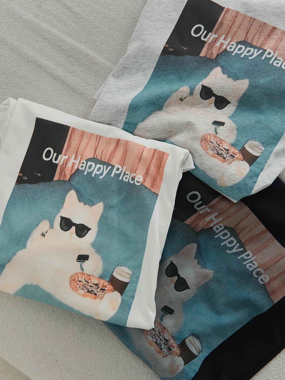 沙發貓咪印圖寬鬆上衣