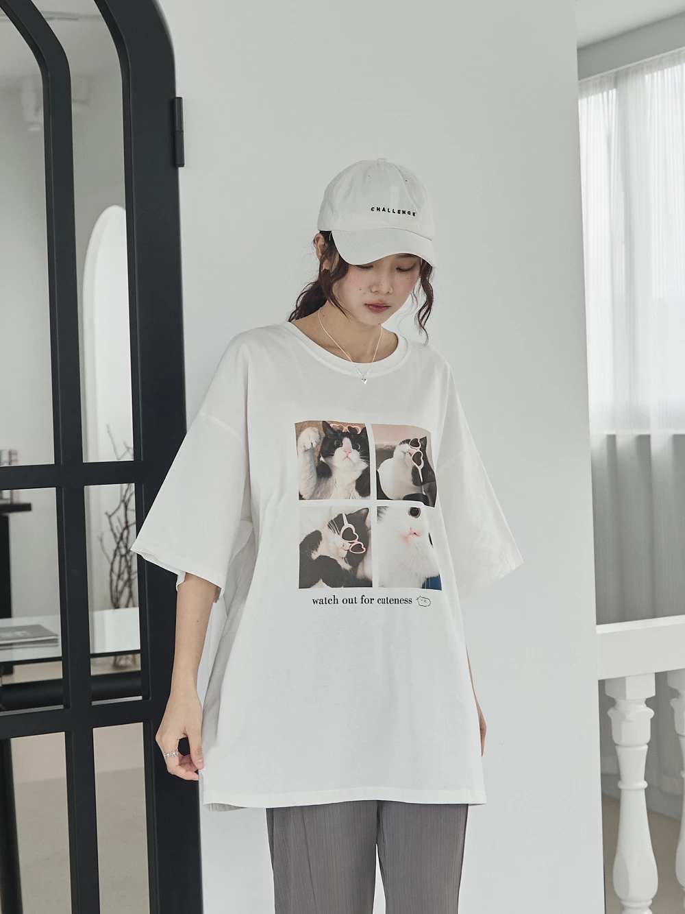 耍萌貓咪印圖寬鬆上衣