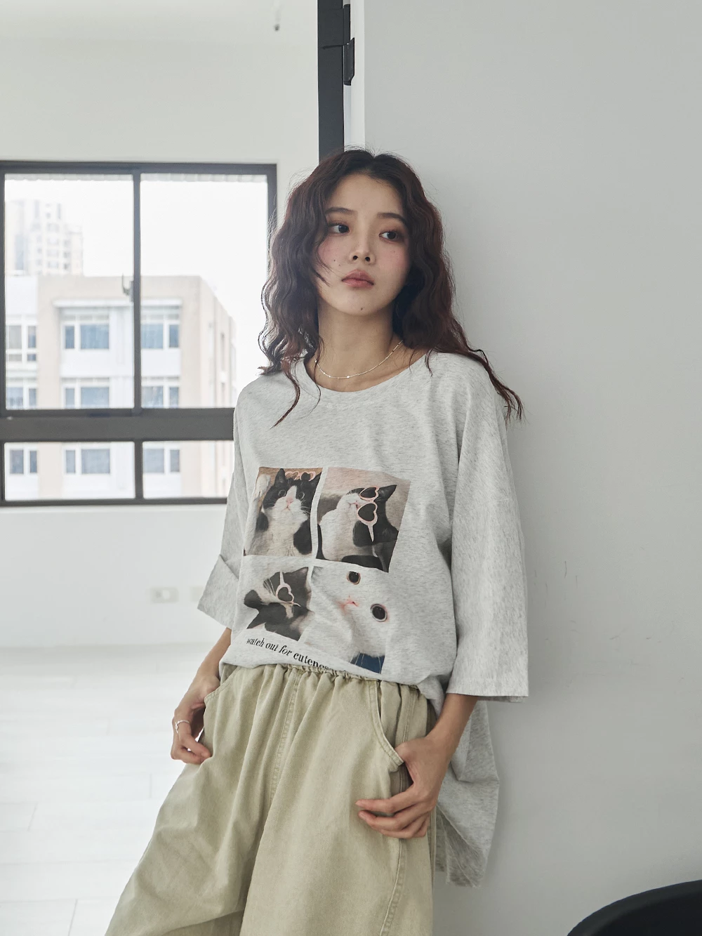 耍萌貓咪印圖寬鬆上衣