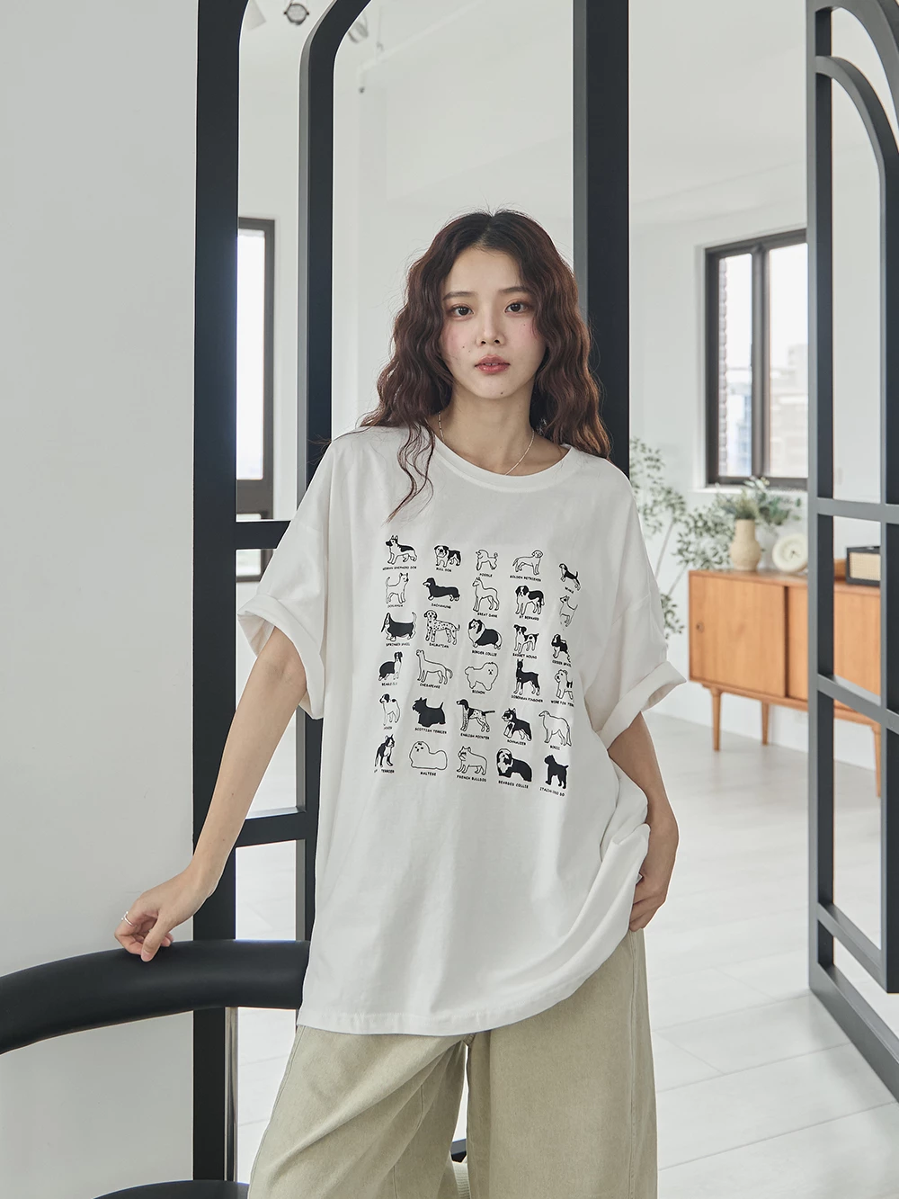 狗狗圖鑑印圖寬鬆上衣