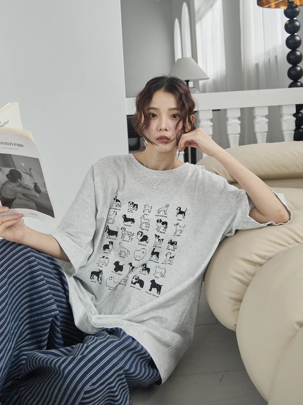 狗狗圖鑑印圖寬鬆上衣