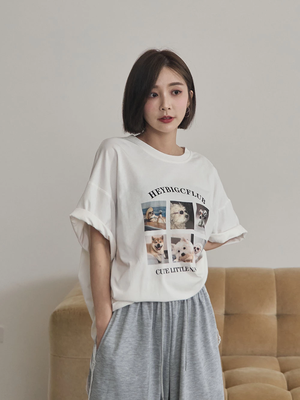 可愛狗狗印圖寬鬆上衣